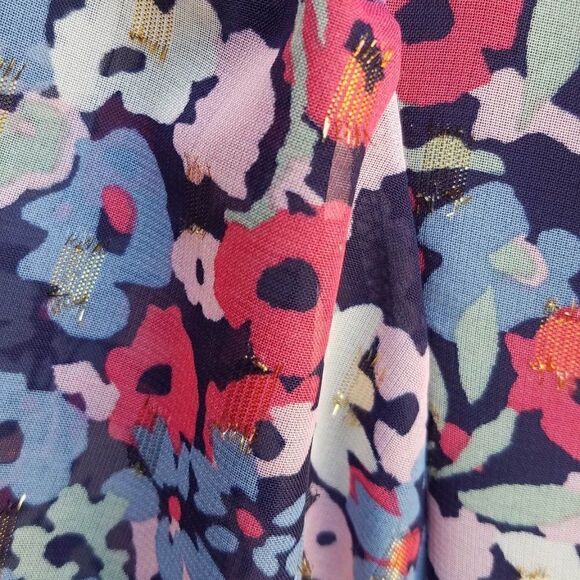 NWT Tahari Navy Floral Faux Wrap Dress with Tie and Ruffles Size 14 - Picture 9 of 13